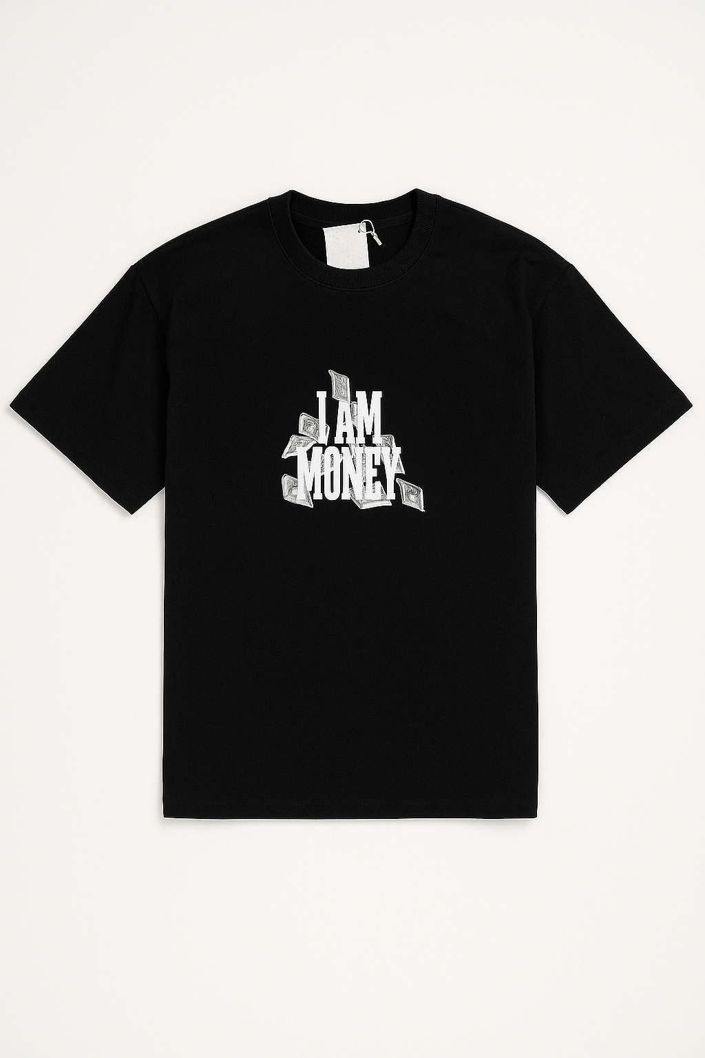 Men's Black Oversized T-Shirt with 'I AM MONEY' & 'Everyone Wants Money' Printed Graphic – Trendy Streetwear Style