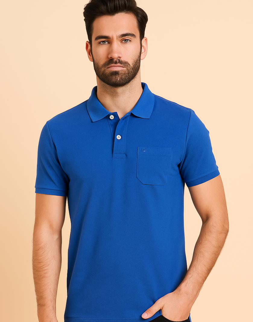 MAJORIS Solid Men Polo Neck Blue T-Shirt