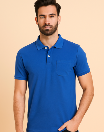 MAJORIS Solid Men Polo Neck Blue T-Shirt