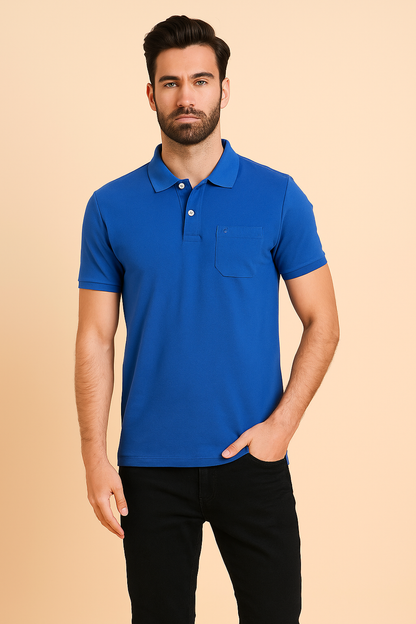 MAJORIS Solid Men Polo Neck Blue T-Shirt