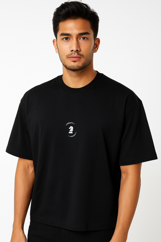 Black Oversized Chess Printed T-Shirt for Men | "One Wrong Move " POWERFULL Quote PRINTED ON BACK SIDE OF THE Tee