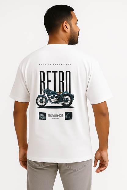 Bold “PASSION RETRO” Oversized / DROP SHOULDER / DOWN SHOULDER White T-Shirt for Men | Trendy Graphic Back Print | Premium Cotton