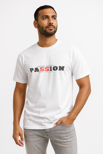 Bold “PASSION RETRO” Oversized / DROP SHOULDER / DOWN SHOULDER White T-Shirt for Men | Trendy Graphic Back Print | Premium Cotton