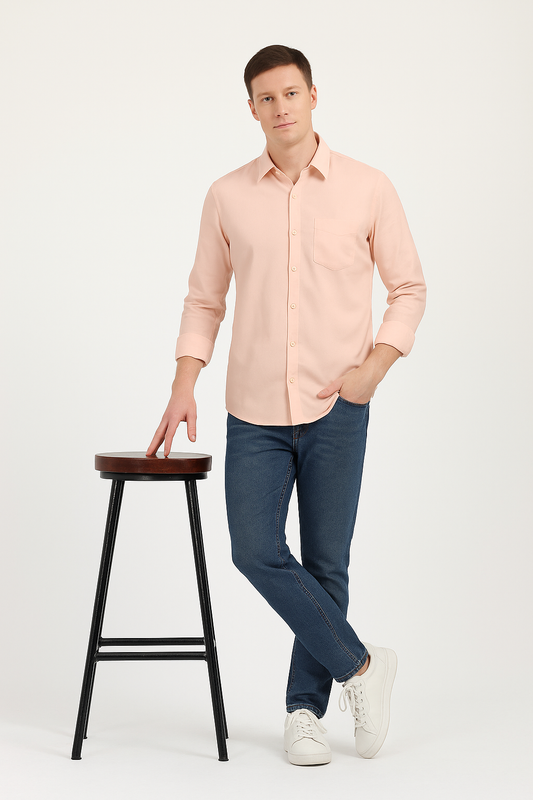 Men's Salmon Solid Cotton Regular Fit Casual Shirt